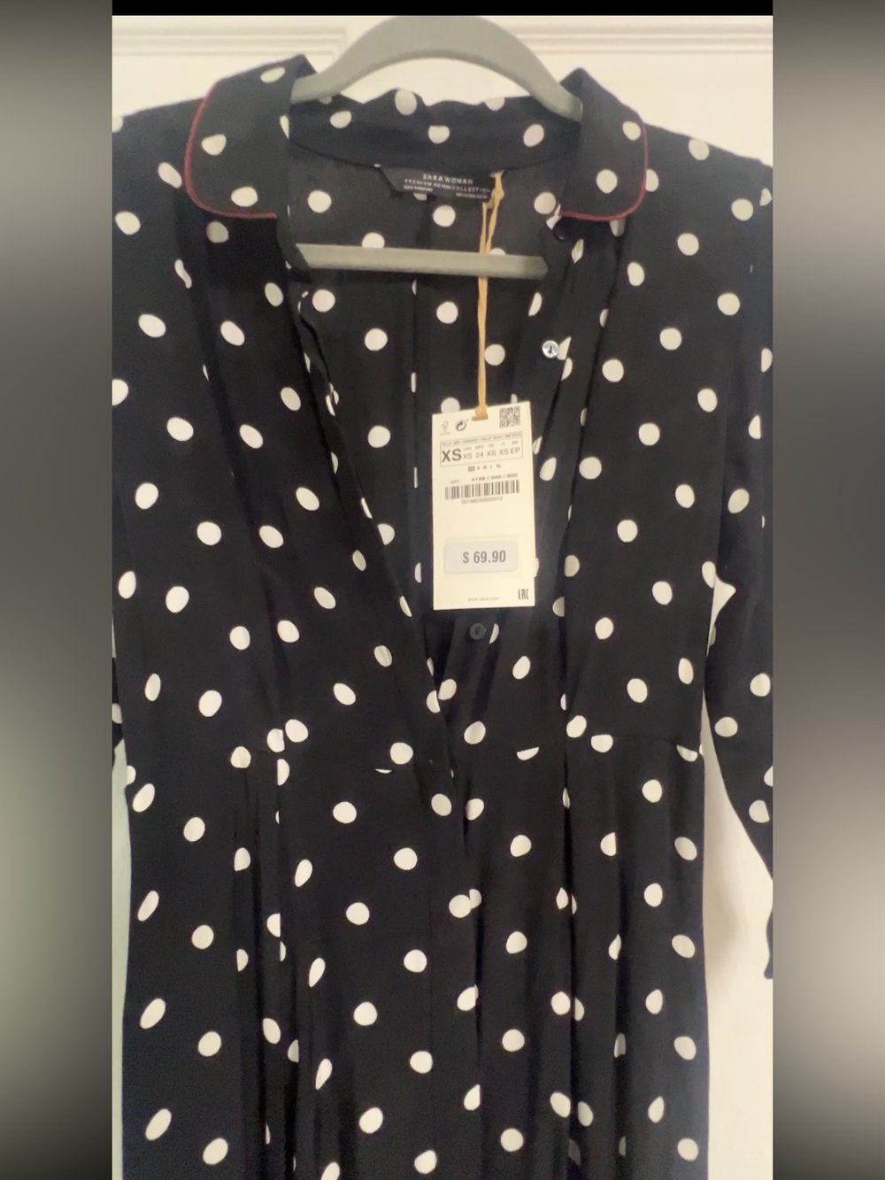 Zara Black Maxi Dress with White Polka Dots
